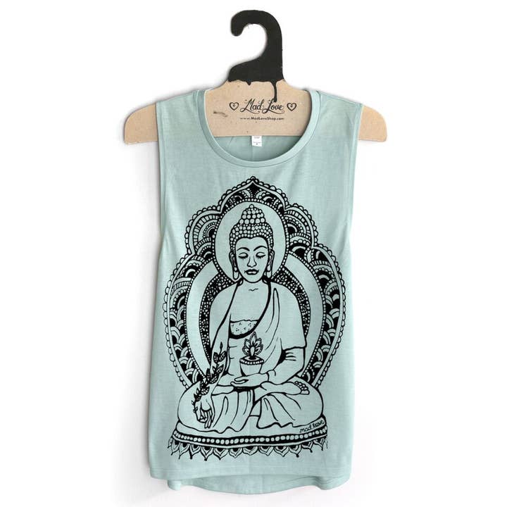 Sea foam Muscle Tank with Buddha Print for wholesale by Mad Love Shop
