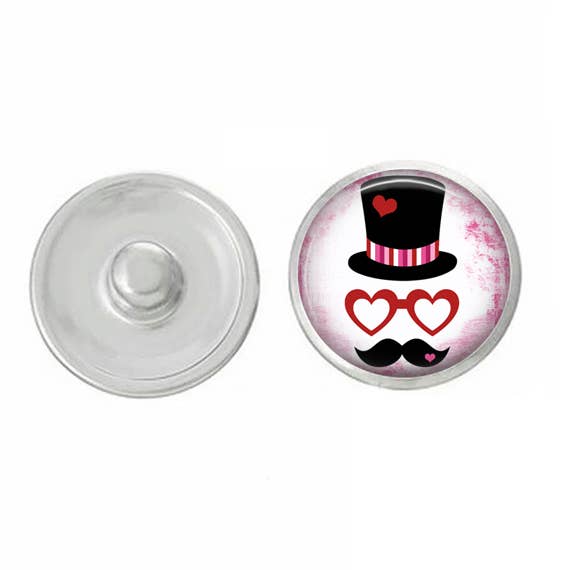 Valentines Day Top Hat Mustasche Snap for Snap Jewelry for wholesale by Say It in A Snap Jewelry