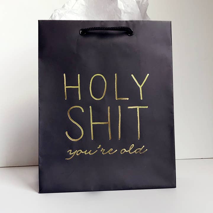 Holy Shit Old Gift Bag - Metallic Foil-Stamped Gift Bag for wholesale by Steel Petal Press