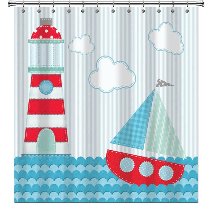 Ahoy Nautical Themed Shower Curtain for wholesale by Borders Unlimited