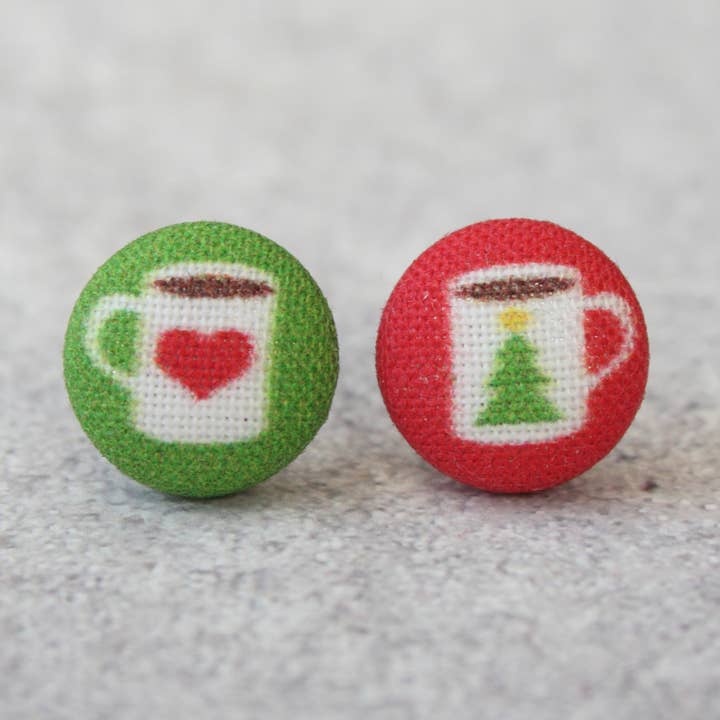 Hot Chocolate Fabric Button Earrings for wholesale by Rachel O's