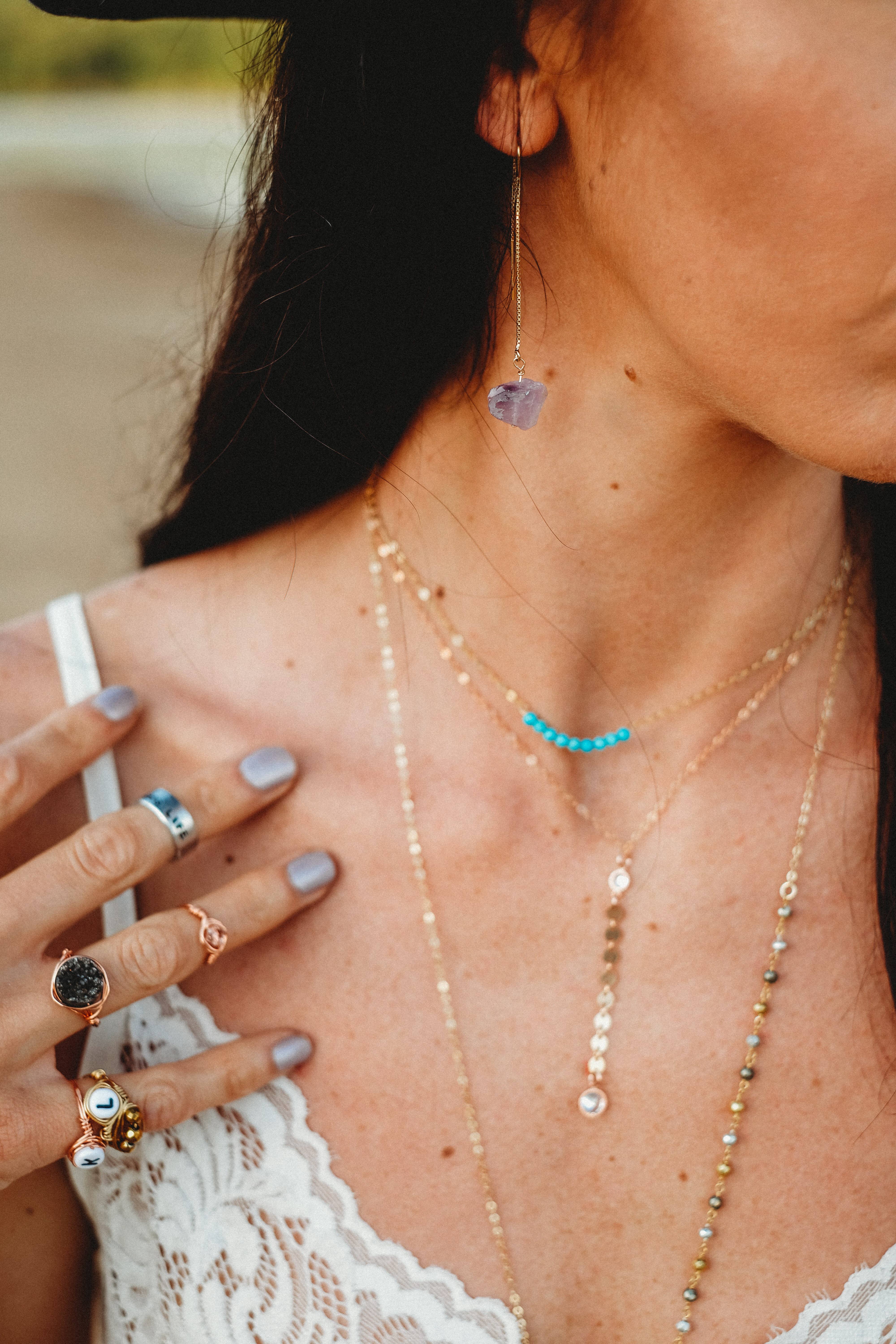 Salt and Sparkle - Wholesale Dangle Earrings - Purple Amethyst Raw Crystal Threader Earrings3