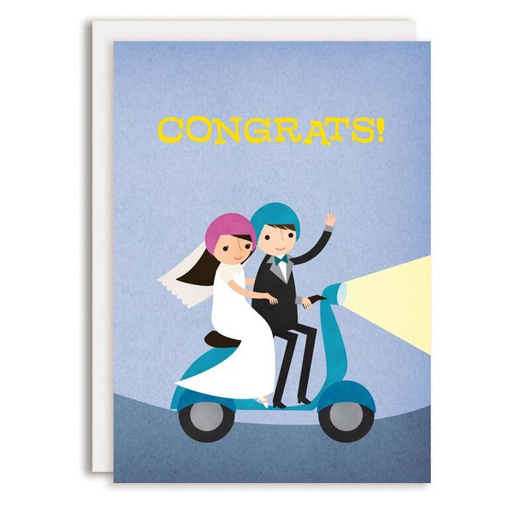 Moped Congrats Hochzeits-Grußkarte für den Großhandel von Rosy Designs