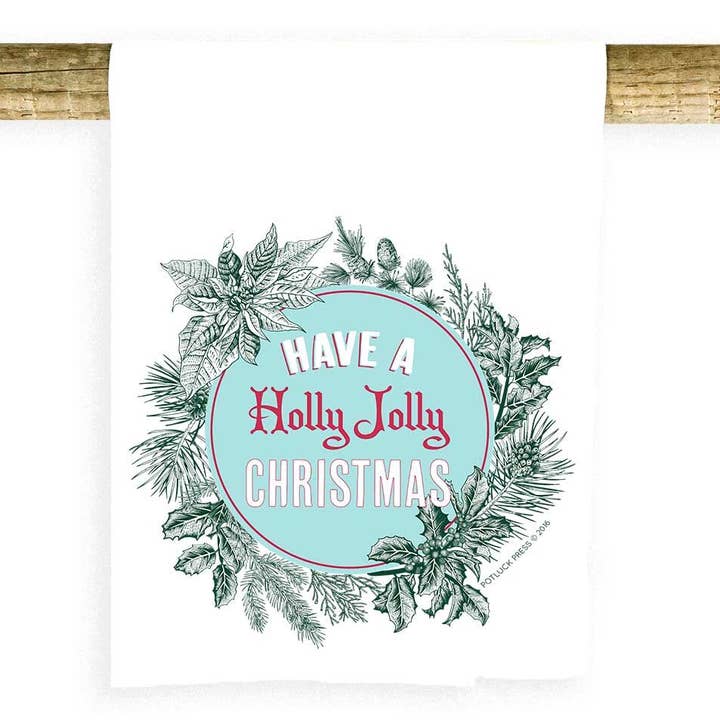 Holly Jolly Wreath Towel for wholesale by Potluck Press
