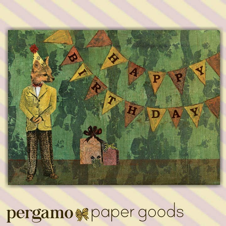 Happy Birthday Fox Card for wholesale by Pergamo Paper Goods