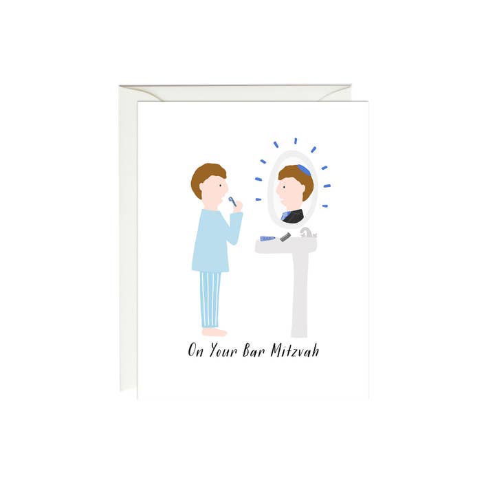 Bar Mitzvah Mirror Card for wholesale by Paula & Waffle