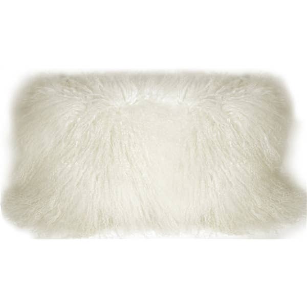 12" x 24" Snow White Mongolian Sheepskin Rectangular Pillow for wholesale by Pillow Decor