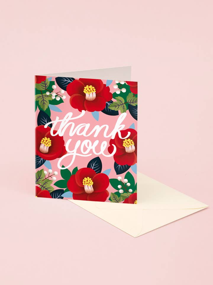 Carte de remerciement Tsubaki Camélia pour la vente par Clap Clap