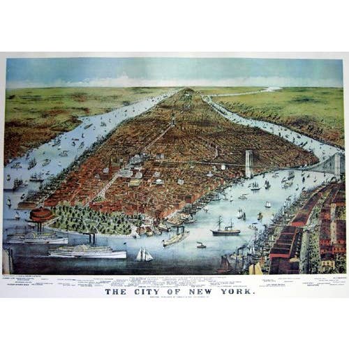 New York 1876 - Currier & Ives Fågelperspektiv för wholesale av Historic Urban Plans, Inc.