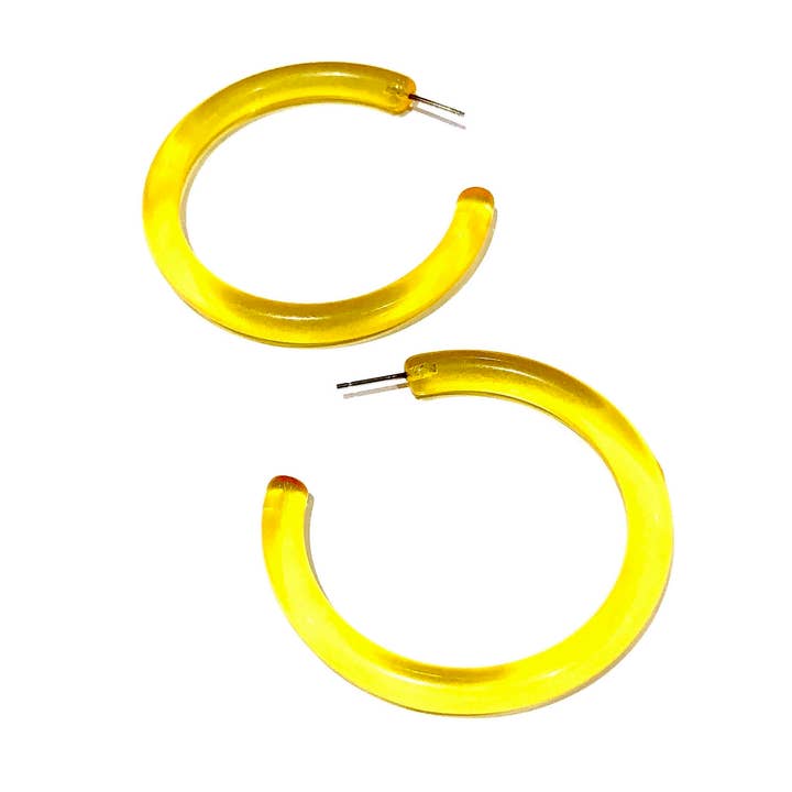 Leetie Lovendale - Wholesale Hoop Earrings - Yellow Lucite Extra Large Jelly Tube Hoop Earrings - 2 inch2