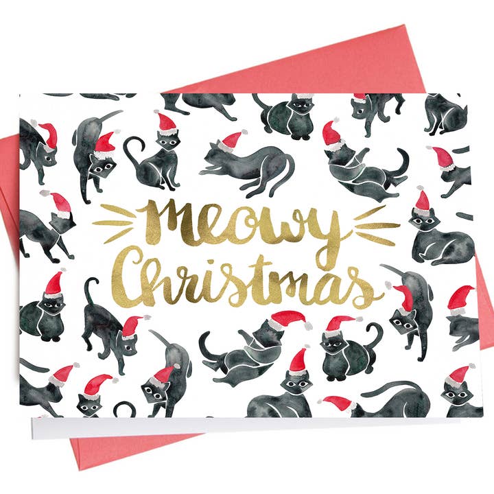 Meowy Christmas | Carte de vœux des Fêtes pour la vente par Inkwell Cards