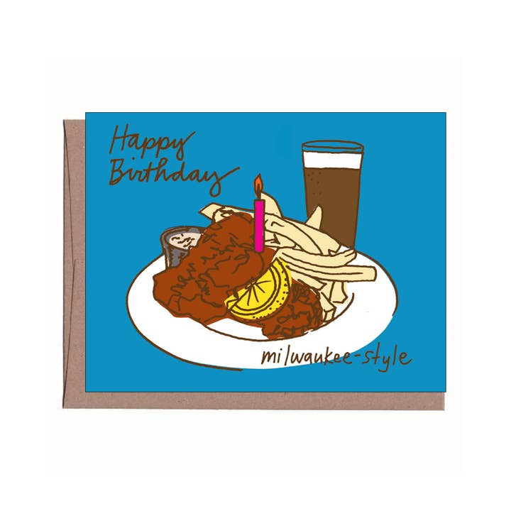 Milwaukee Fish Fry Birthday Card for wholesale by La Familia Green
