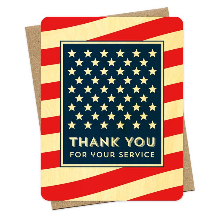Night Owl Paper Goods - Wholesale Thank You Card - American Thank You Wood Card - Veteran's Day - American Flag0