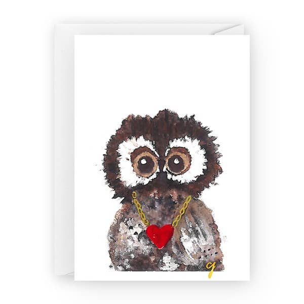 Owl Heart Necklacel | Valentines Day Greeting Card | Blank for wholesale by claire jordan designs