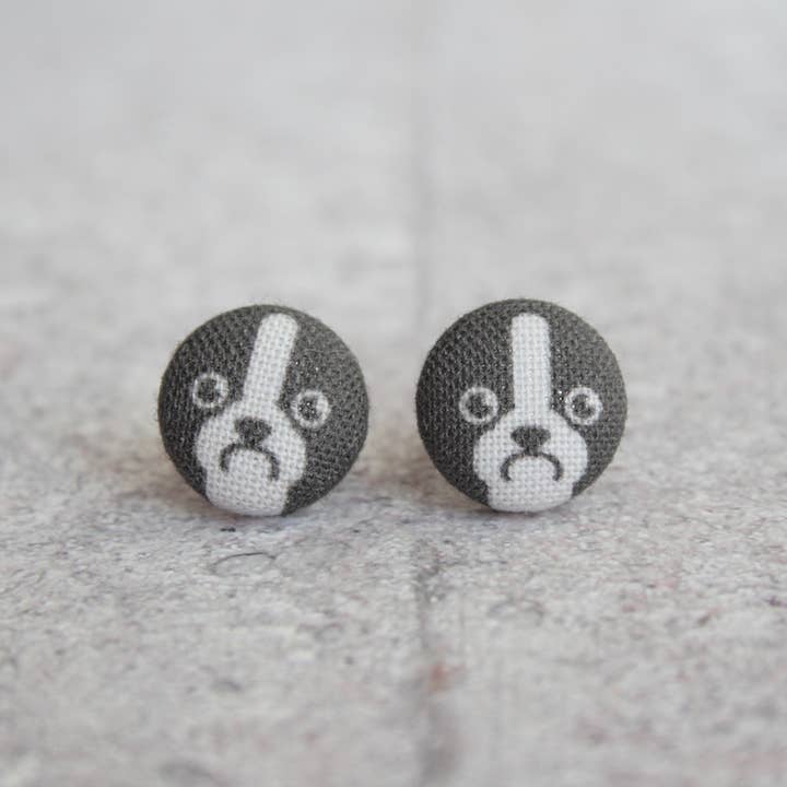 Boston Terrier Fabric Button Earrings for wholesale by Rachel O's
