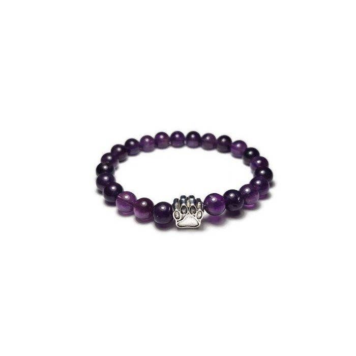 Silver - Amethyst Stone Paw Print Healing Stone Bracelet for wholesale by Foxfire Stones