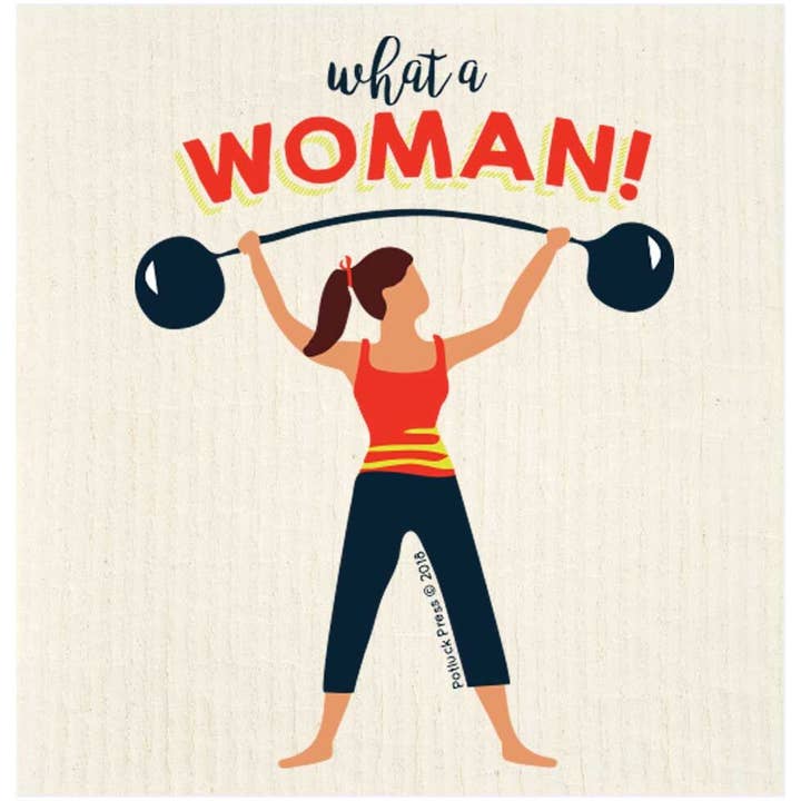 Quelle femme avec Barbell torchon suédois pour la vente par Potluck Press