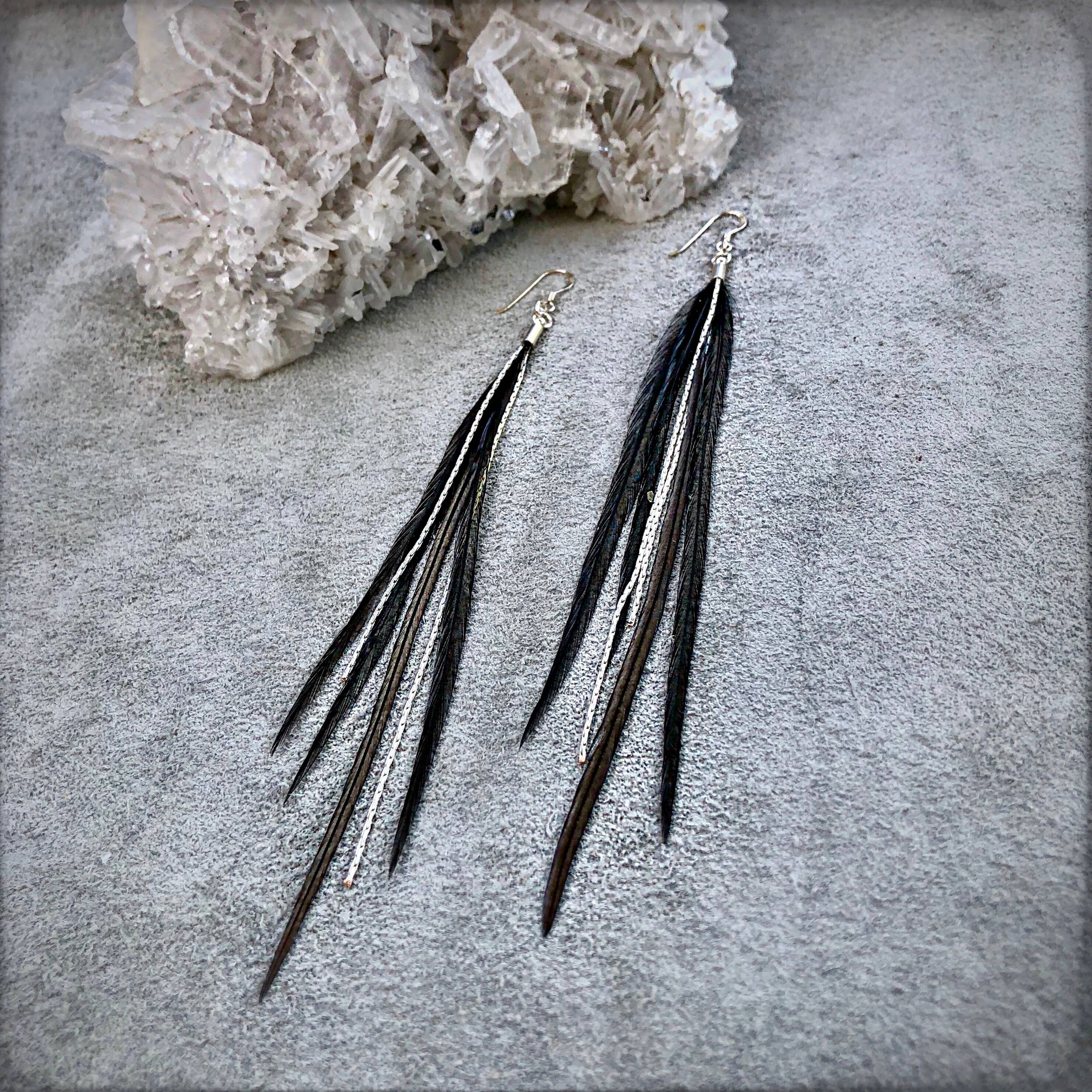 ASTALI - Wholesale Tassel Earrings - Mini Feather Earrings - Black/Silver, Boho Western Earrings1