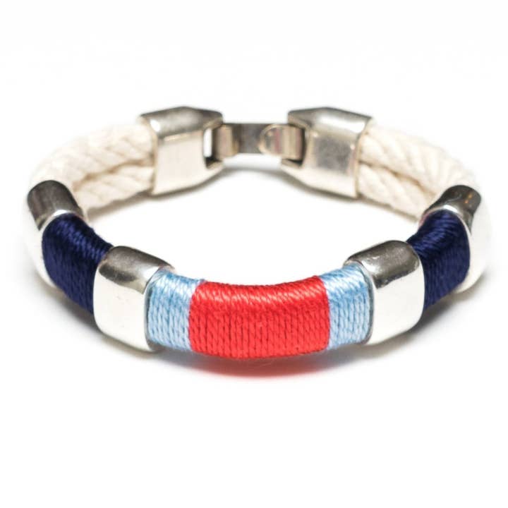 Newbury - Ivory/Navy/Blue/Coral/Silver - Nautical Bracelet for wholesale by Allison Cole Jewelry