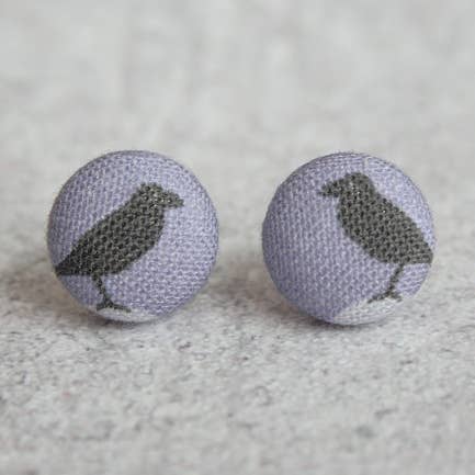Black Birds Fabric Button Earrings for wholesale by Rachel O's