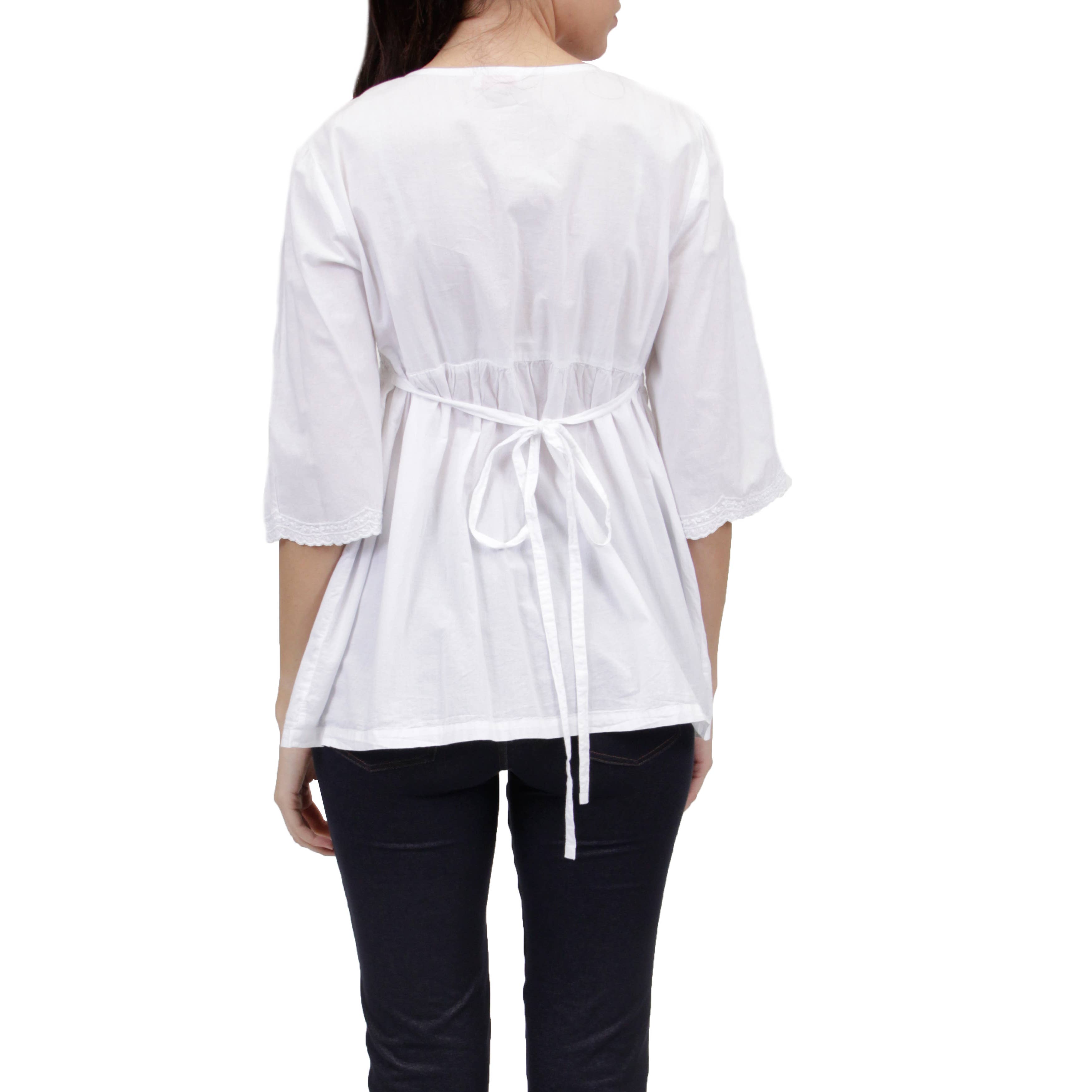 La Cera - Vendita all'ingrosso Camicetta - Donna - Camicetta con corpetto ricamato - BIANCO1