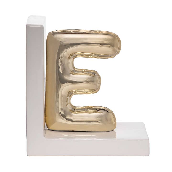SALE Dolomite Gold E Initial Book End for wholesale by Totalee Gift