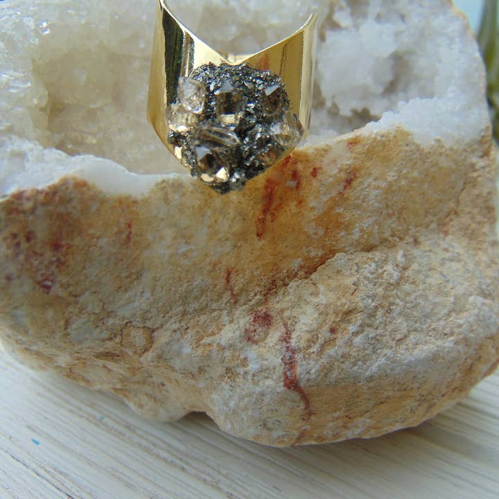 Dynamo - Wholesale Multi-Stone Ring - Jewelry, Luxury | Adjustable Gold Herkimer Diamond Ring3