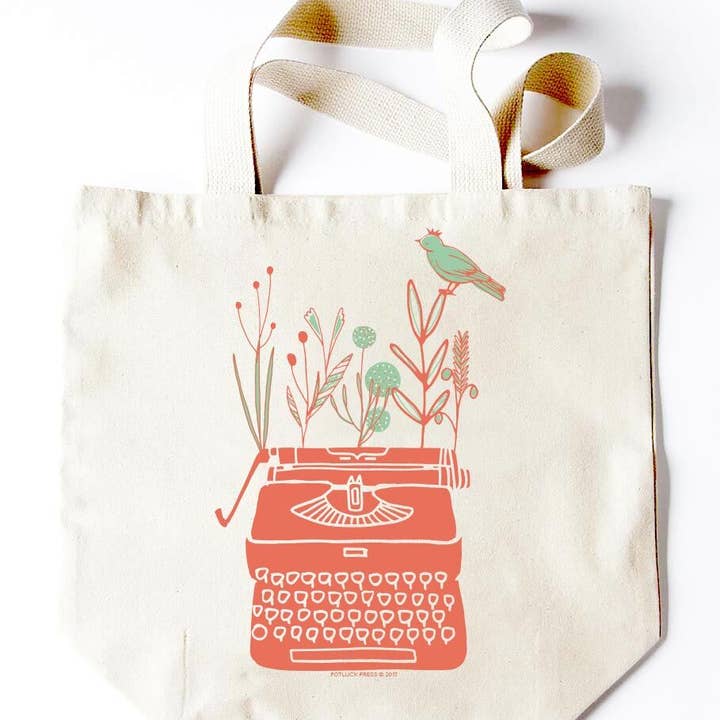 Typewriter Bird Tote for wholesale by Potluck Press