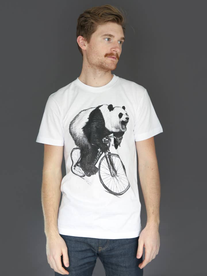 Panda On A Bicycle Men's Tee for wholesale by Dark Cycle Clothing