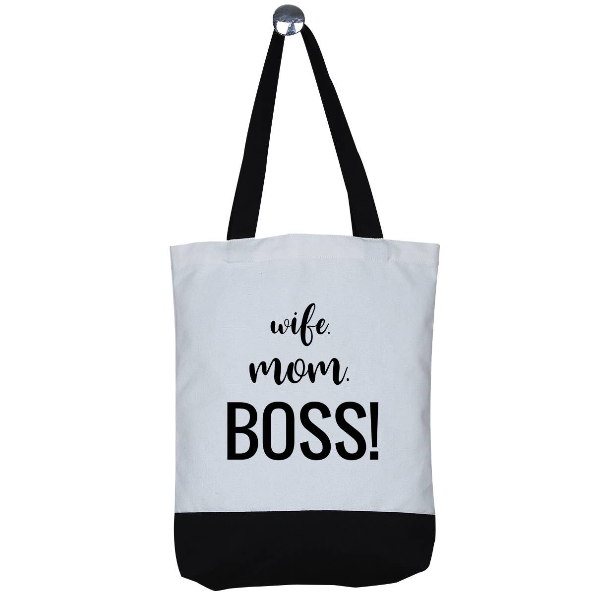 Made2Order - Wholesale Tote Bag - Women's - Wife. Mom. BOSS! Tall Canvas Reusable Tote Bag0