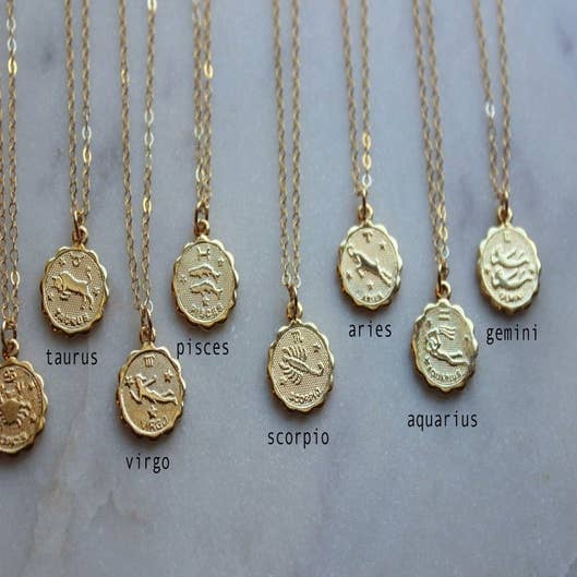 Guld Zodiac halskæde, mønt stjernetegn, stjernetegn smykker din butik – Faire Danmark