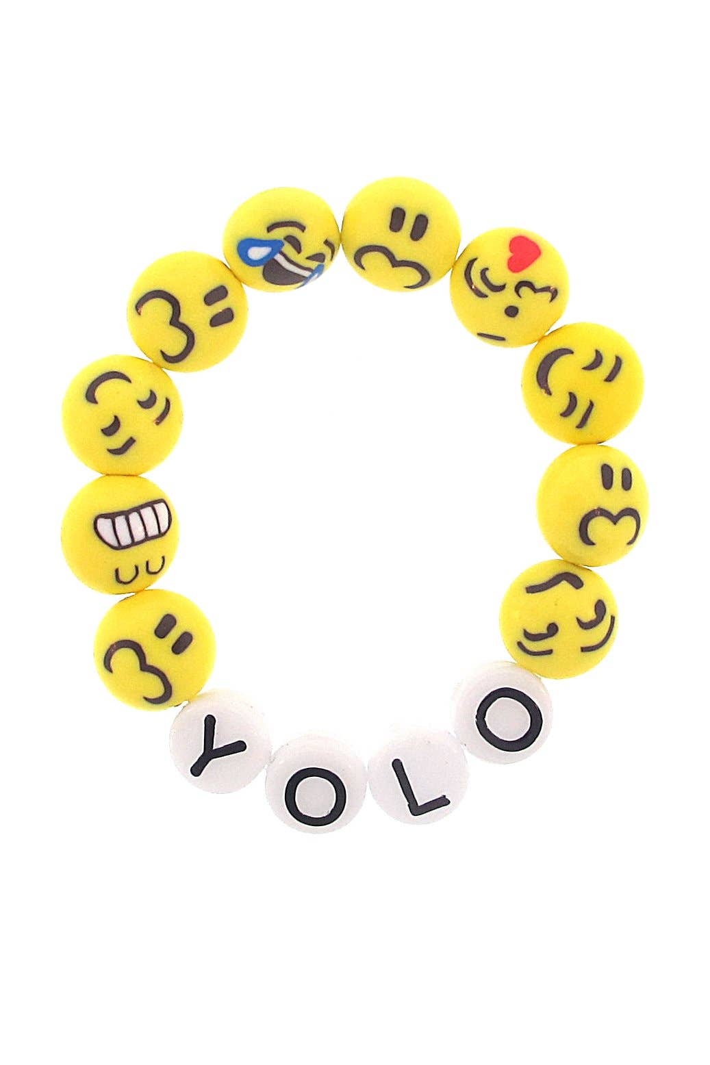 Sadie’s Moon – Engroshandel Perlearmbånd – Børn – Håndlavet „YOLO“ You Only Live Once Emoji strækarmbånd