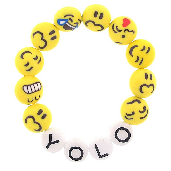 Sadie’s Moon – wholesale Beaded bracelet – Kids – Handmade "YOLO" You Only Live Once Emoji Stretch Bracelet