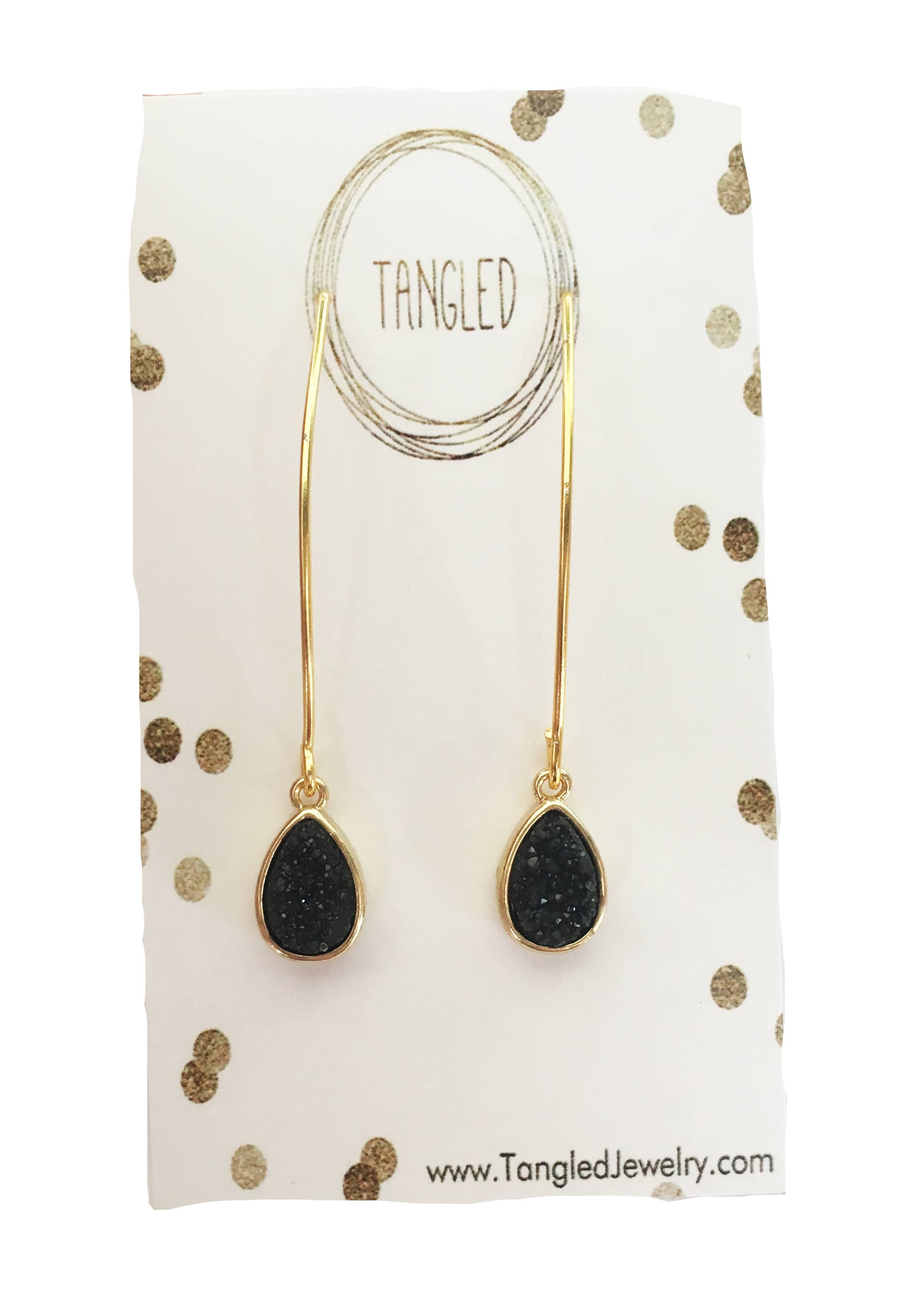 Tangled Jewelry - Wholesale Dangle Earrings - Black Druzy Duster Earrings0