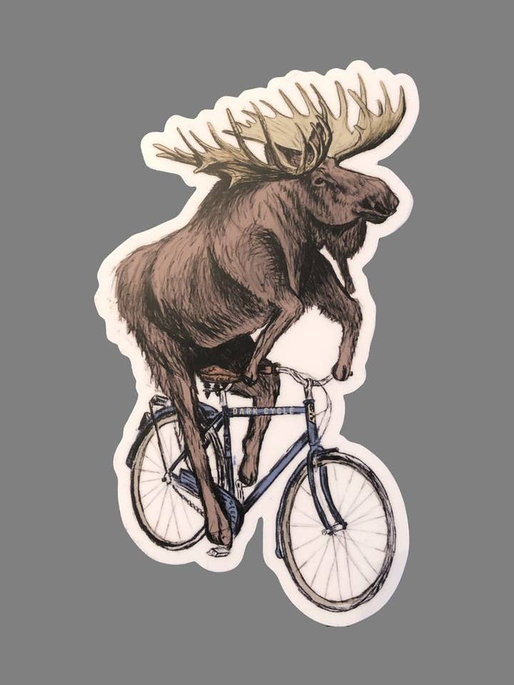 Moose On A Bicycle Vinyl Sticker for wholesale by Dark Cycle Clothing