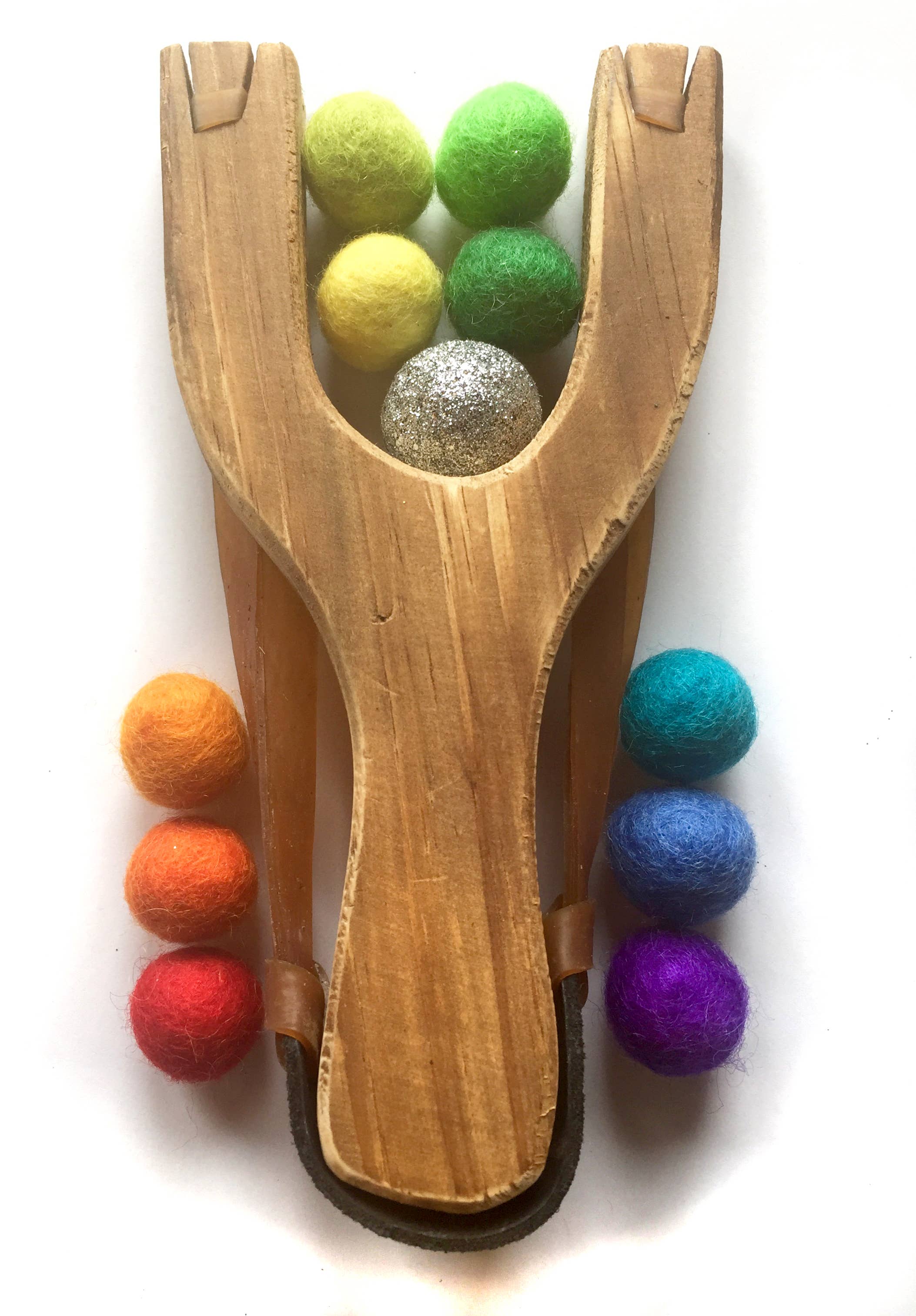 Little Lark - Vente Lance-pierre -– enfant - Lingshot de luxe en bois arc-en-ciel avec 1 boule à paillettes dorées6