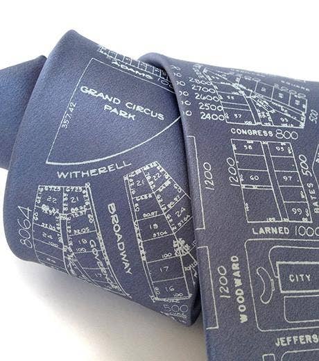 Cyberoptix Tie Lab - Wholesale Necktie - Men's - Campus Martius Necktie. Detroit Map Tie2