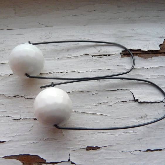 White Agate Box Earrings for wholesale by Iris Noire Designs