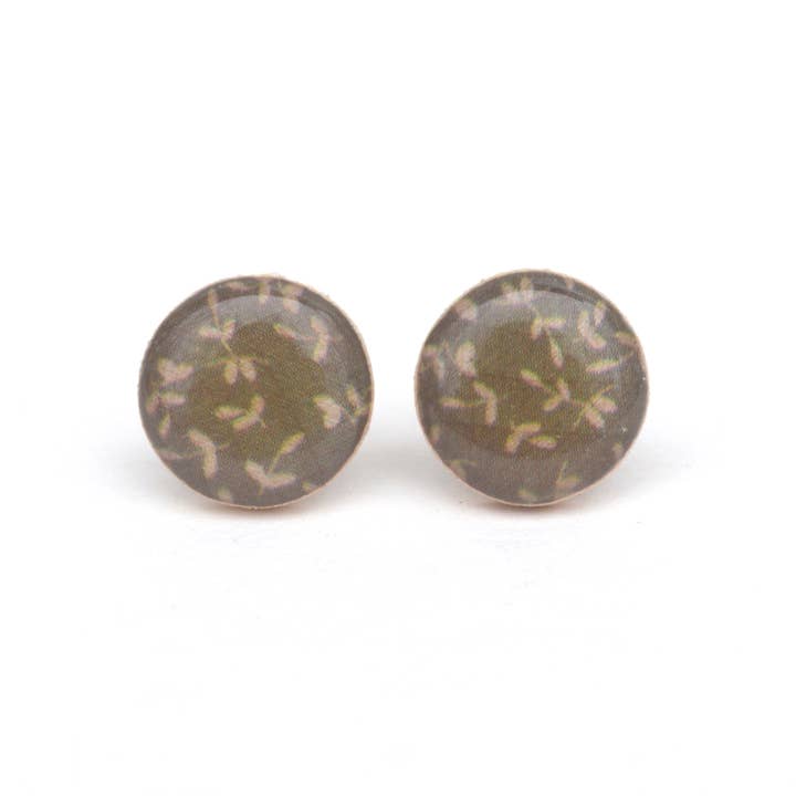 Brown Floral Wood Stud Earrings, titanium posts for wholesale by Starlight Woods