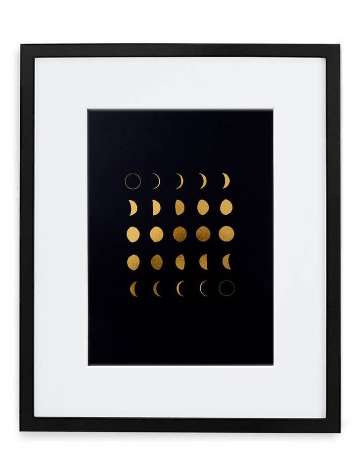 Moon Phases Gold Foil Art Print (Black) for wholesale by Swell Made Co.