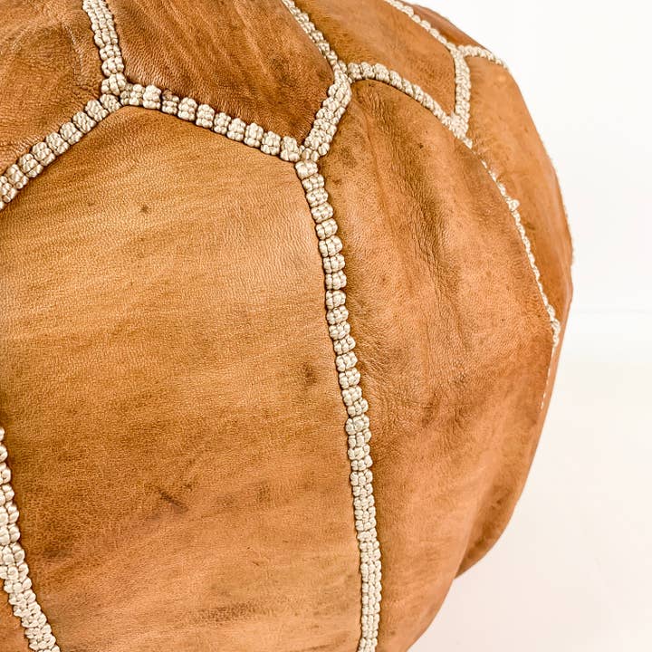 Eclectic Collective - Wholesale Pouf - Round Moroccan Leather Pouf in "Tan" (unstuffed)3