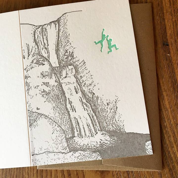 Jumping From Falls Letterpress Greeting Card for wholesale by Lark Press