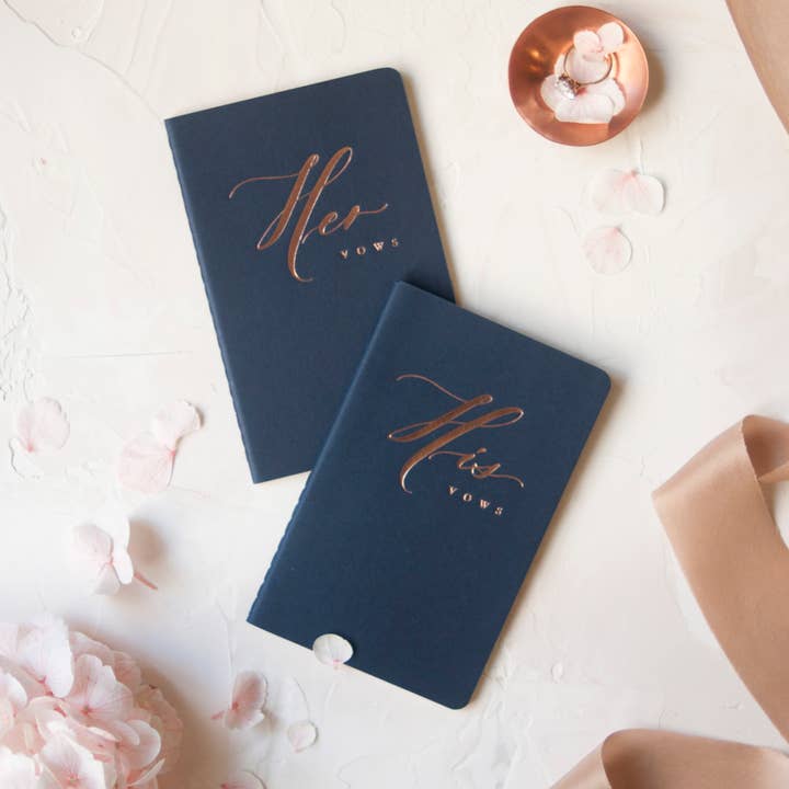 Seniman Calligraphy - Wholesale Notebook - Navy Wedding Vow Books with Rose Gold Foilpress