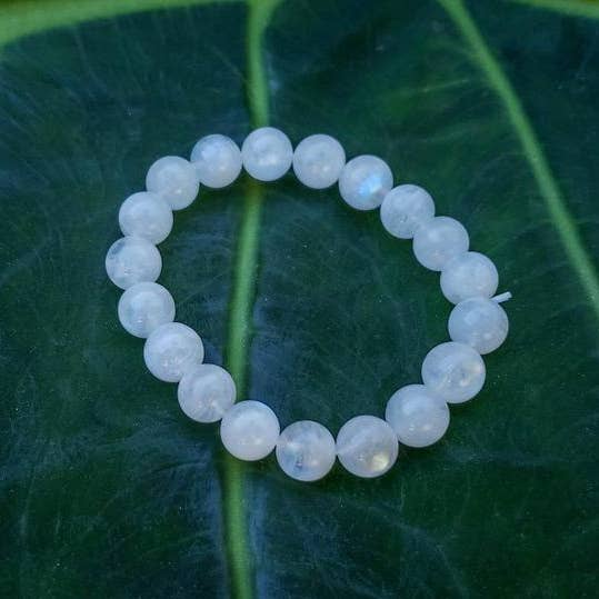 Clear Stretch String - Moon Stone Iridescent Opalescent Healing Stone Bracelet 8mm for wholesale by Foxfire Stones