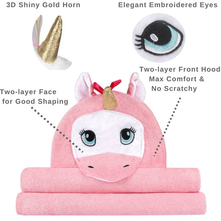 Kloud Bambu | Bamboo Towels & Blankets – Engroshandel Håndklæde med hætte - Børn og baby – Bambus Baby Hætteklædte Håndklæde - Pink Unicorn2
