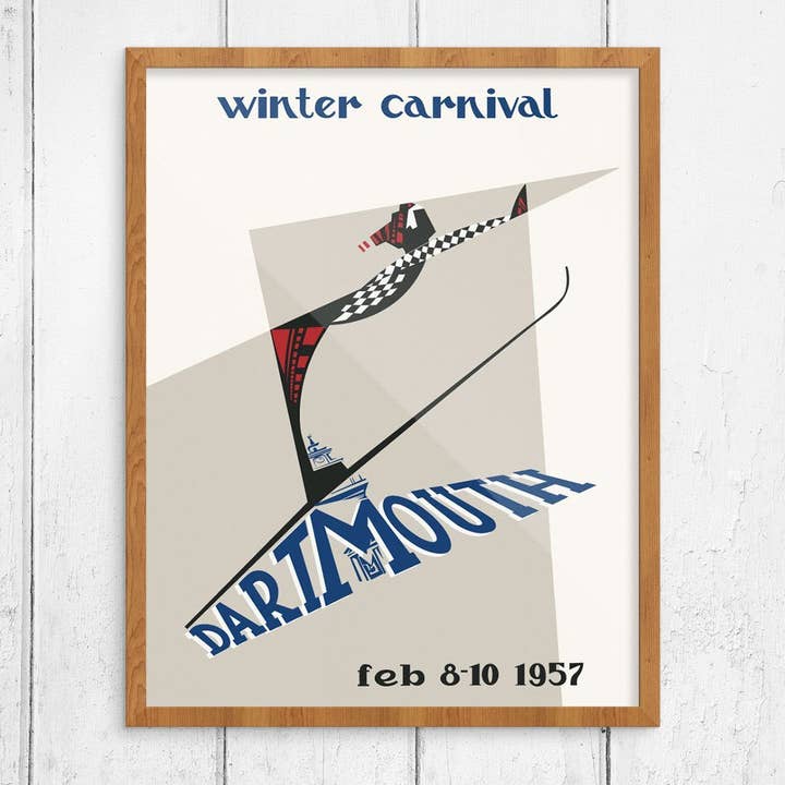 11'' x 14'' Dartmouth Winter Carnival 1957 Abstract Skier Print for wholesale by Fridgedoor