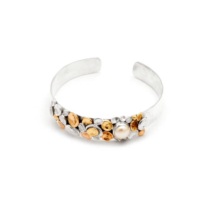 Pebble Cuff Bracelet with Copper Bronze and Silver Stone for wholesale by Tamara Kelly Designs