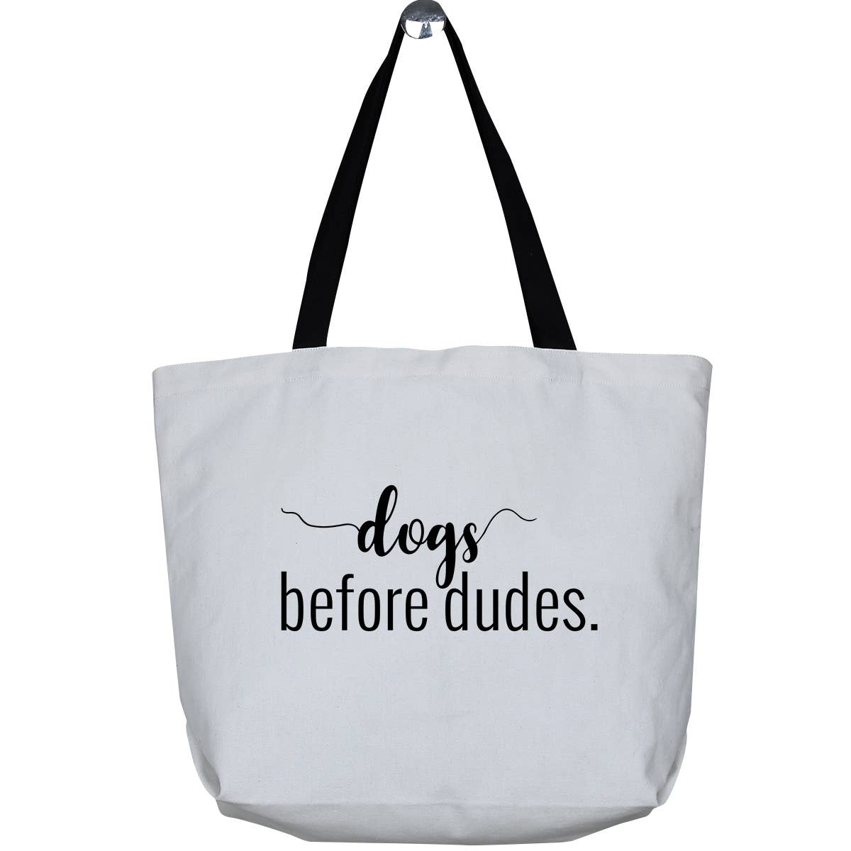 Made2Order - Wholesale Tote Bag - Women's - Dogs Before Dudes Wide Canvas Reusable Tote Bag0