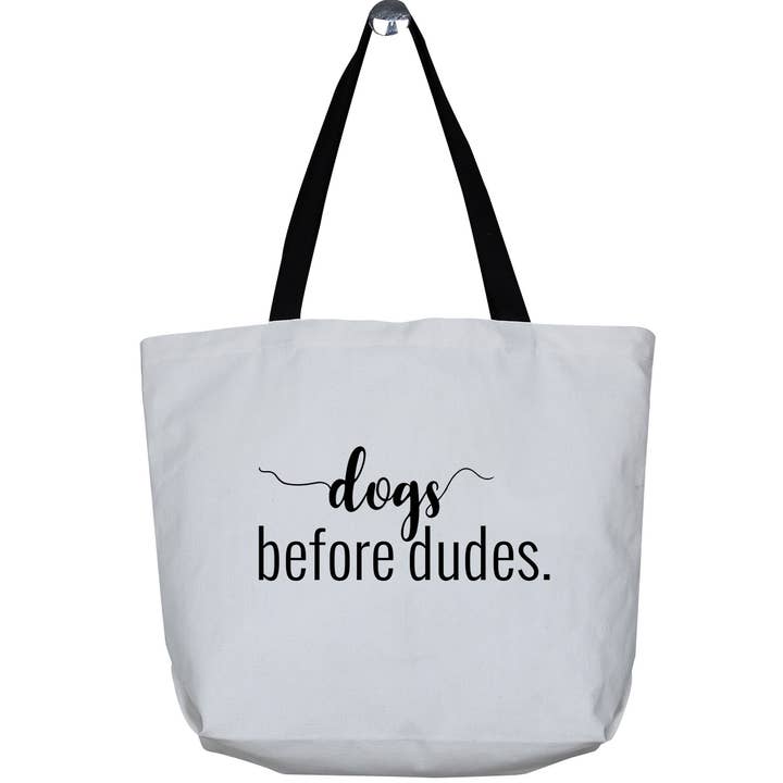 Made2Order - Wholesale Tote Bag - Women's - Dogs Before Dudes Wide Canvas Reusable Tote Bag