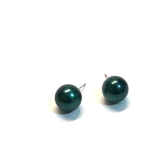Leetie Lovendale - Wholesale Stud/Post Earrings - Green Black Pearl Metallic Ball Stud Earrings0
